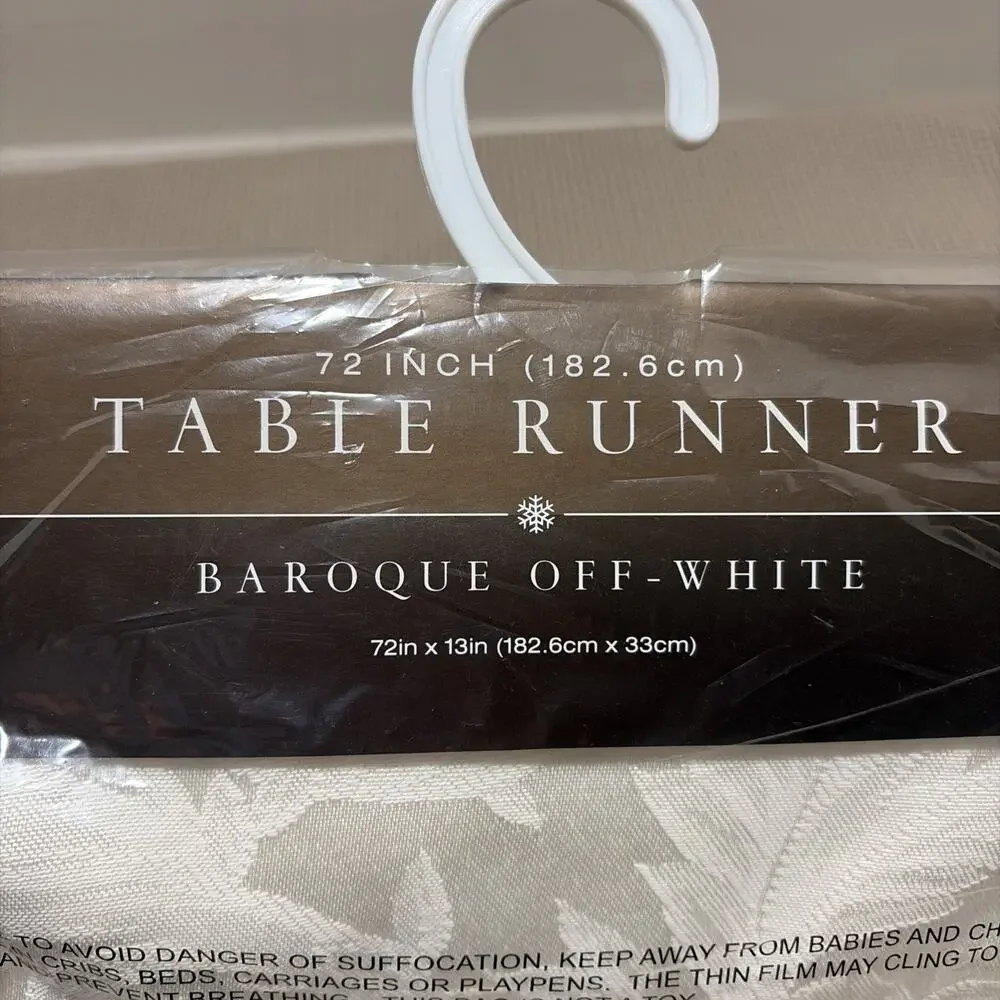 Table Runner Off-White Baroque Poinsettia Christmas Bed Bath Beyond 72x13 NEW
